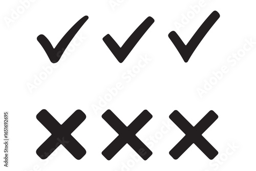 Green check mark and red cross mark icon set. Checkmark and x mark icon for apps and websites. checklist signs, approval badge.