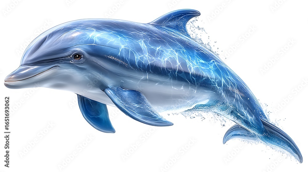 Fototapeta premium Majestic Bottlenose Dolphin Leaping from Sparkling Water Isolated on White.