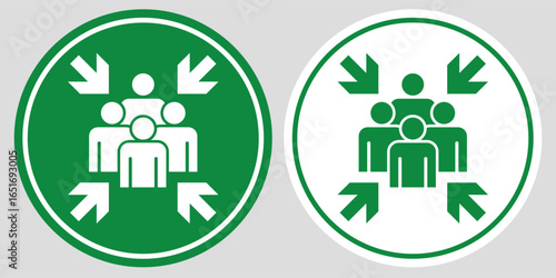 assembly point sign round label emergency sign vector illustration isolated design