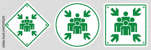 assembly point sign white icon emergency sign vector illustration isolated design