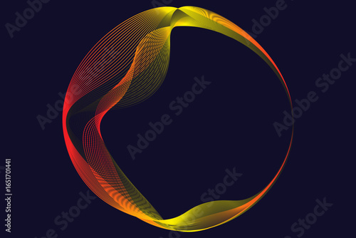 Vector abstract circles lines wavy in round frame colorful spectrum light isolated on black background with empty space for text in concept technology, digital. eps 10