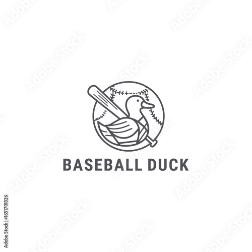 Baseball duck logo with playful, sporty design for fun and energetic branding.