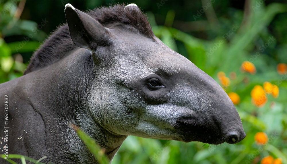 Fototapeta premium Close-up of a large mammal's head, gray-brown fur, short dark hair