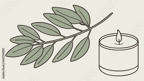 Olive branch and candle drawing illustration for peace hope remembrance and memorial concepts design element