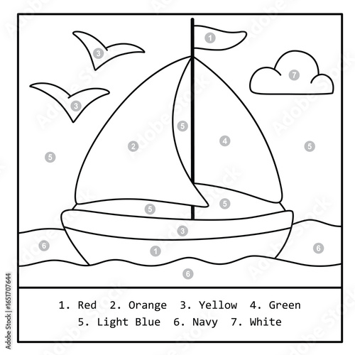 Color by Number Sailboat – Fun Ocean Coloring Page for Kids