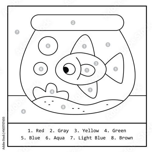 Color by Number Fishbowl – Fun Aquarium Coloring Page for Kids