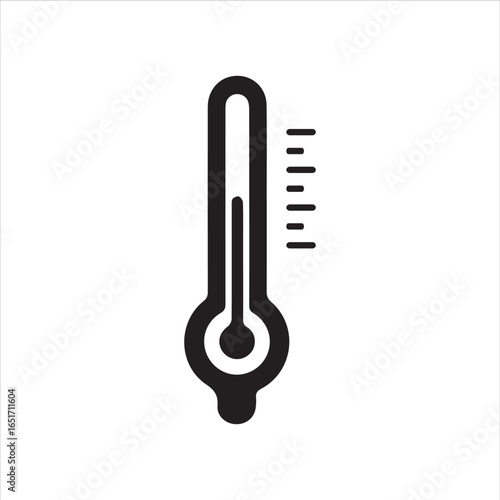 Black thermometer icon on white background. Minimalist medical and temperature measurement symbol