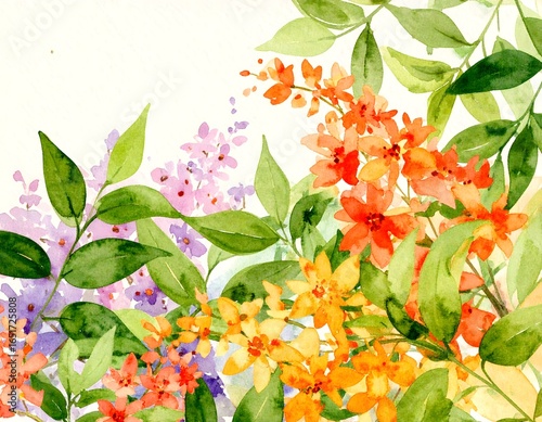 Colorful Watercolor Painting of a Vibrant Floral Arrangement With Orange and Purple Flowers