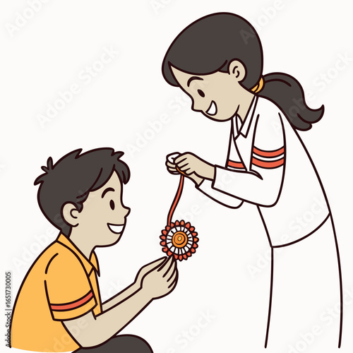 A sister lovingly ties a rakhi bracelet around her brother s wrist celebrating the bond of sibling love and tradition during raksha bandhan festival