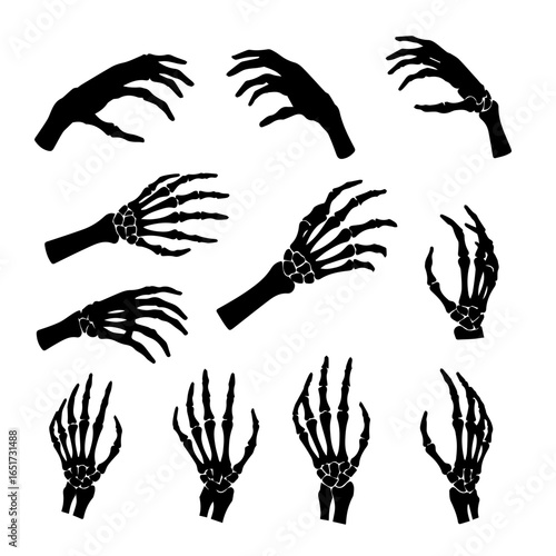 Spooky skeleton hands collection on a plain background for Halloween themed designs and scary illustrations, perfect for adding a touch of horror to your projects