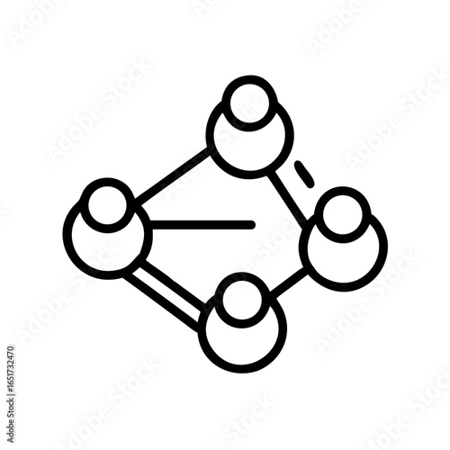 Illustration of a molecular structure with four atoms connected by lines forming a network design style