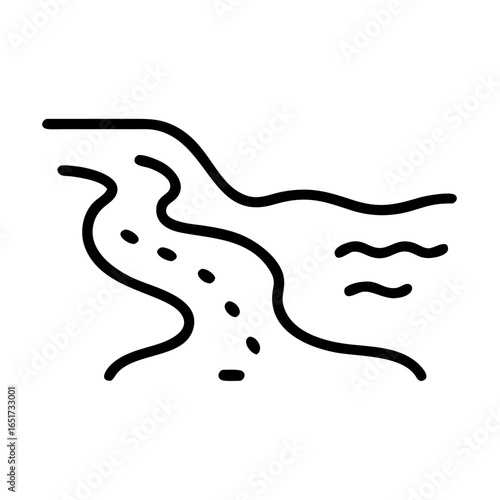 Illustration of a winding river with banks and some waves on the side in a simple line drawing style