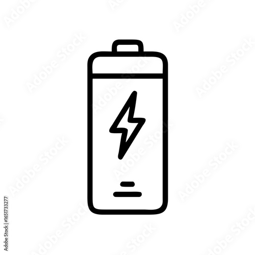 Illustration of a battery with a lightning bolt symbol indicating power and energy storage capacity icon