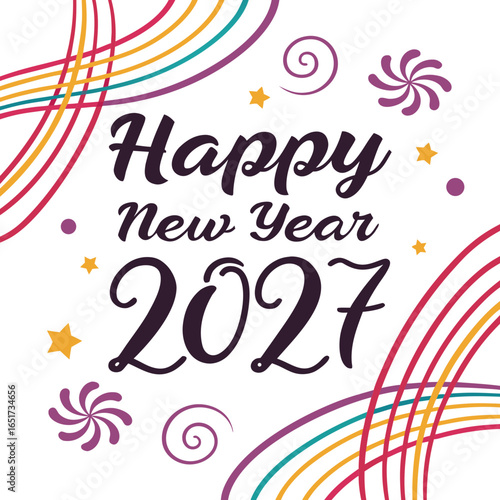 Celebrate the arrival of the new year 2027 with vibrant colorful decorations and festive elements