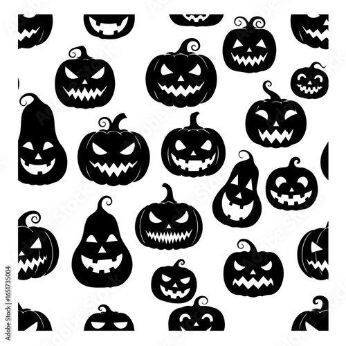 Spooky pumpkins seamless pattern with scary faces on a bright backdrop, perfect for Halloween themed designs and festive backgrounds for invitations and decorations