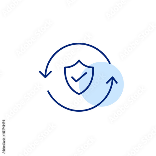 Verified update, trusted refresh, secure synchronization, approved renewal. Pixel perfect, editable stroke vector icon