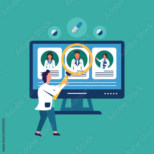 Photos Patient chooses specialist doctor on computer screen