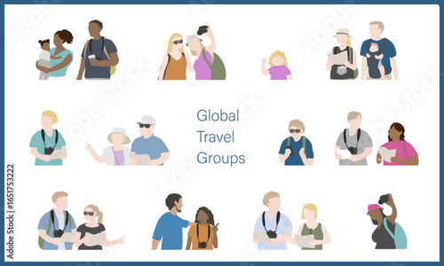 旅行を楽しむ人の上半身イラスト/Foreign Tourists Upper Body Set – Neutral Colors