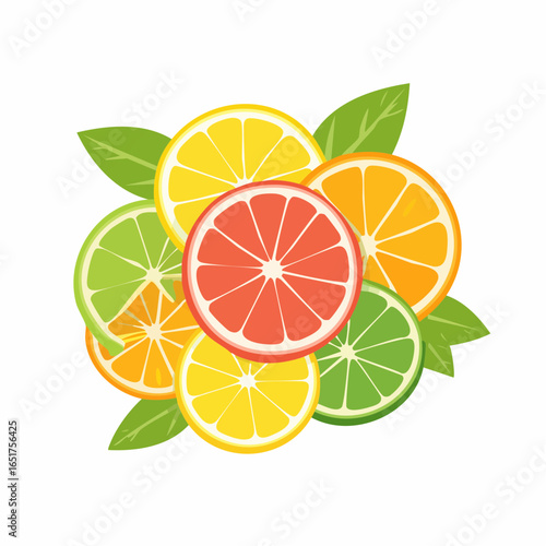 A vibrant and fresh assortment of sliced citrus fruits, including orange, lemon, lime, and grapefruit, creating a colorful composition.