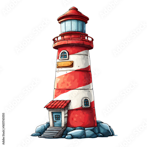 Charming Lighthouse Illustration, isolated on white background
