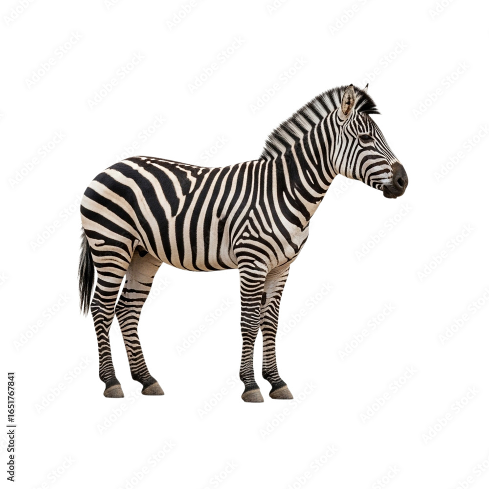 Obraz premium A full body side profile of a zebra standing gracefully isolated on transparent background