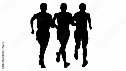 Silhouette illustration of three runners in motion during a race or training session on a white background