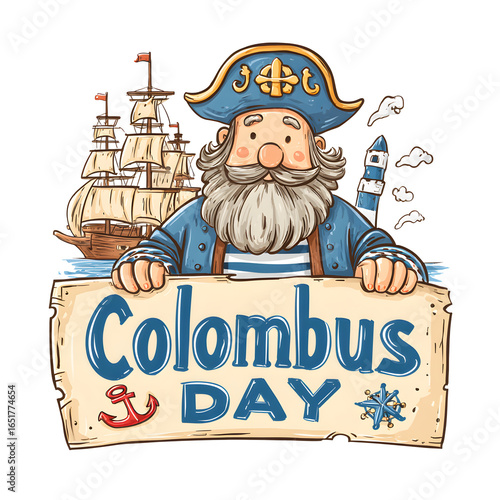 Columbus Day Illustration, isolated on white background