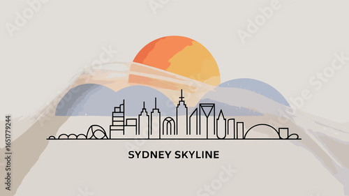 Minimalist sydney skyline under a warm sunset