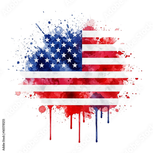 Abstract american flag splatter paint grunge design isolated on transparent background