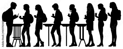 Cafeteria Flow: Student Silhouettes in Patient Line