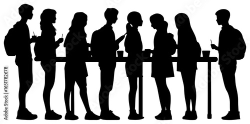 Silhouette of Students Standing in Line at Cafeteria