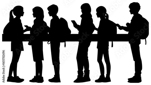 Silhouette of Students Standing in Line at Cafeteria