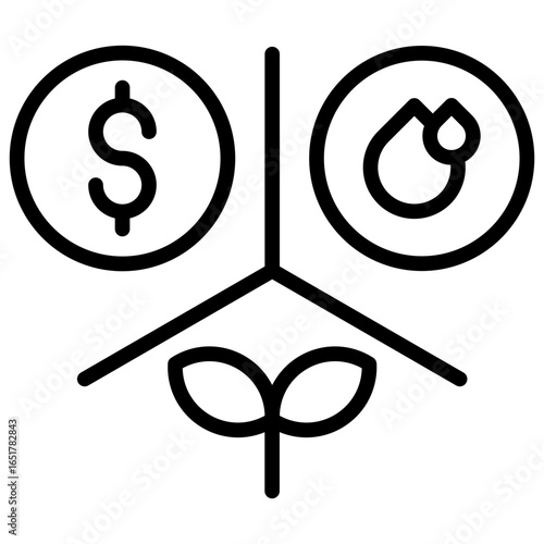 Icon of financial investment and fuel oil energy directed towards sustainable growth or environmentally friendly technology.
