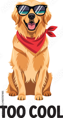 Cool Golden Retriever Dog Cartoon T-Shirt Design with Sunglasses and Bandana