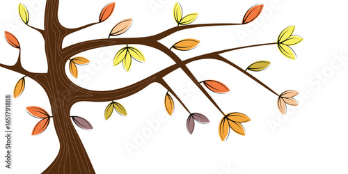 Autumn stylized tree isolated on a white background, autumn cartoon, vector illustration