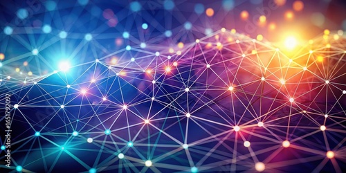 A geometric pattern of abstract connected dots on a gradient background with a technology backdrop and blurred depth of field effects