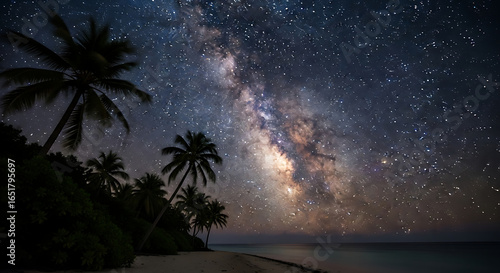 Milky Way Galaxy Over Tropical Beach at Night