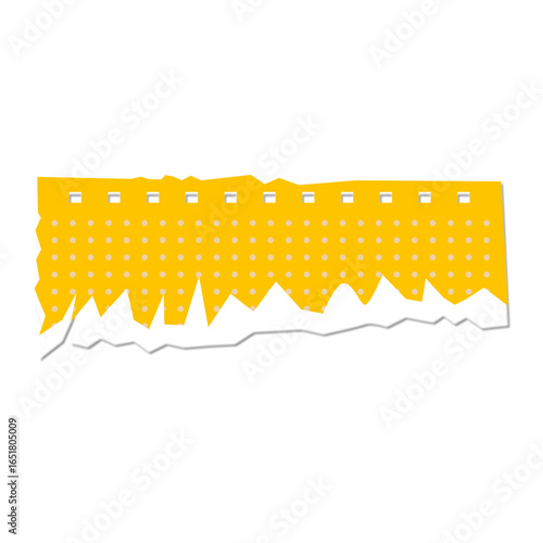 Bright yellow torn paper strip with clean white perforations, perfect for notes and reminders