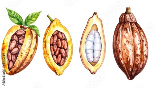Cacao Pods with Beans, and Watercolor.