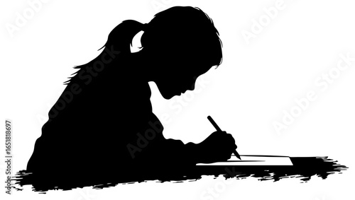 Silhouette of Student Writing on Chalkboard