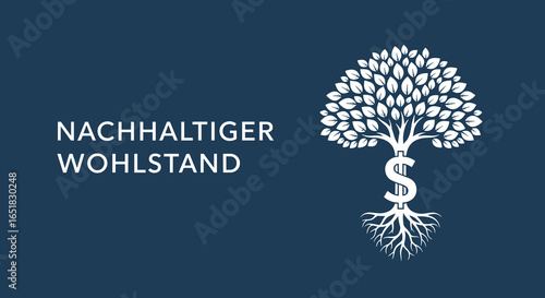 Nachhaltiger Wohlstand. Konzept für grüne Finanzen, ethische Investitionen und ökologisches Wirtschaftswachstum mit einem Geldbaum-Symbol.