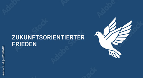 ZUKUNFTSORIENTIERTER FRIEDEN. Symbol der Friedenstaube auf blauem Hintergrund. Konzept für Hoffnung, Freiheit und Zukunft.