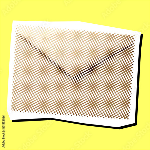 Envelope mail halftone dotted collage element pointillize in paper torn vector. Represents correspondence, communication, and message delivery with a fragmented, artistic aesthetic.