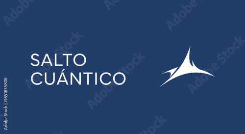 SALTO CUÁNTICO. Logotipo abstracto y moderno sobre fondo azul. Concepto de marca, identidad corporativa y diseño gráfico.
