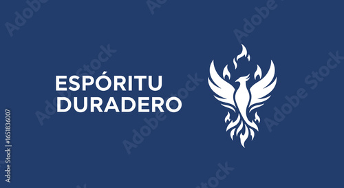 ESPÓRITU DURADERO. Logotipo de ave fénix en llamas. Símbolo de resiliencia, renacimiento y fuerza.