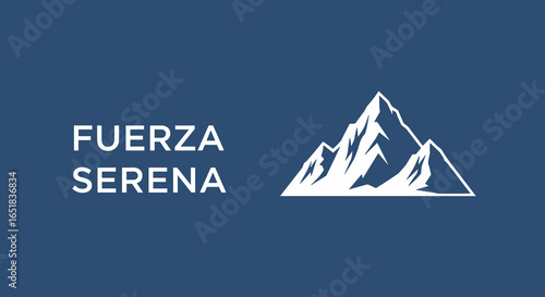 FUERZA SERENA. Logotipo con icono de montaña. Concepto de equilibrio, poder, tranquilidad y naturaleza. Diseño minimalista.