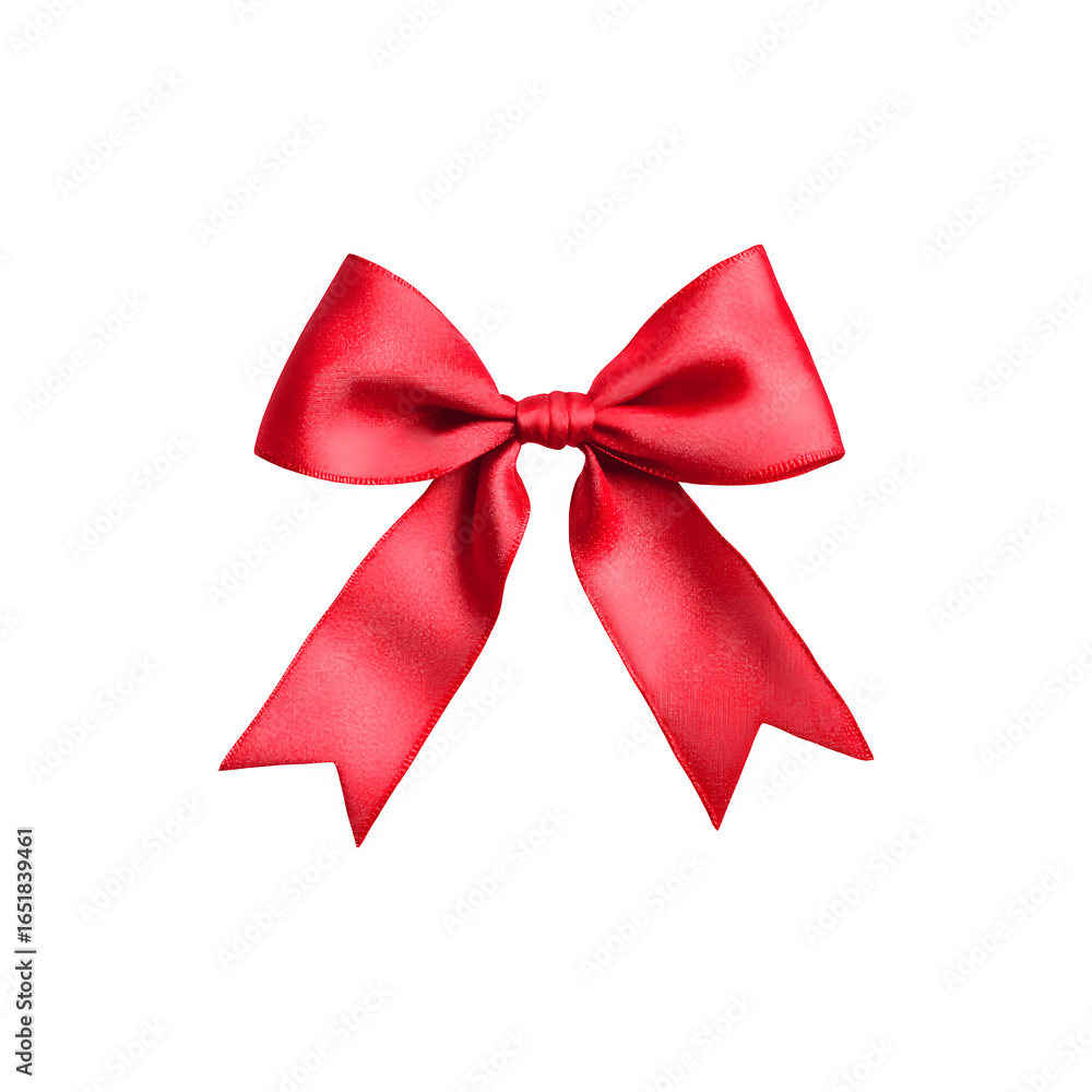 Fototapeta premium A bright red ribbon featuring two long tails and a knot in the center