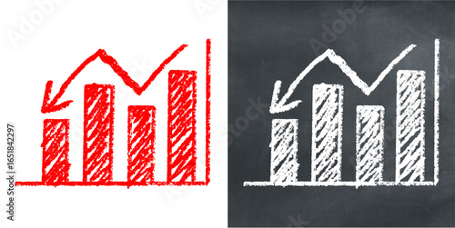 Chalk hand drawn decrease graph vector for decline, negative trends, and business loss with a sketchy feel. Useful for illustrating financial reports, data analysis, and creative concepts.