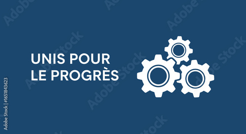 UNIS POUR LE PROGRÈS. Concept de collaboration, travail d'équipe et industrie avec des engrenages. Bannière pour le développement et l'innovation.