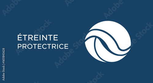 ÉTREINTE PROTECTRICE. Logo conceptuel avec icône de cercle abstrait. Symbole de protection, de soin et de soutien sur fond bleu.